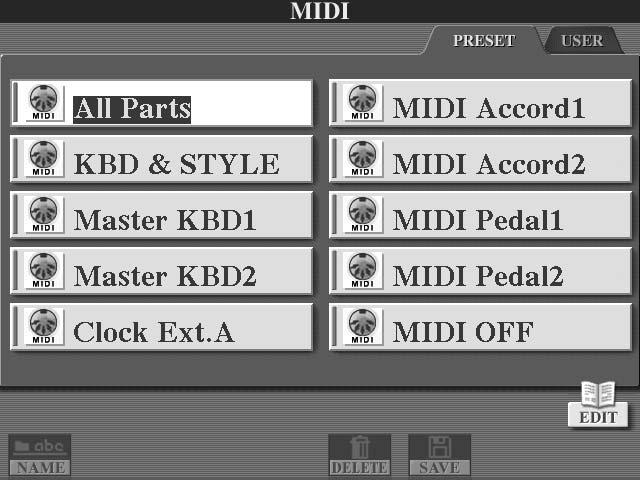 Referensdel MIDI Grundläggande hantering (MIDI) 1 Tryck [FUNCTION] knappen. 2 3 Välj MIDI. Välj en MIDI mall (sidan 144).