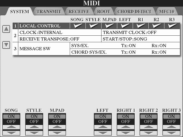 MIDI system inställningar (sid 146) Inställningar för MIDI sändning (sid 146) Inställningar för MIDI mottagning (sid 147) Ställer ackordsgrundton för Style uppspelning via MIDI mottagning (sid 148)