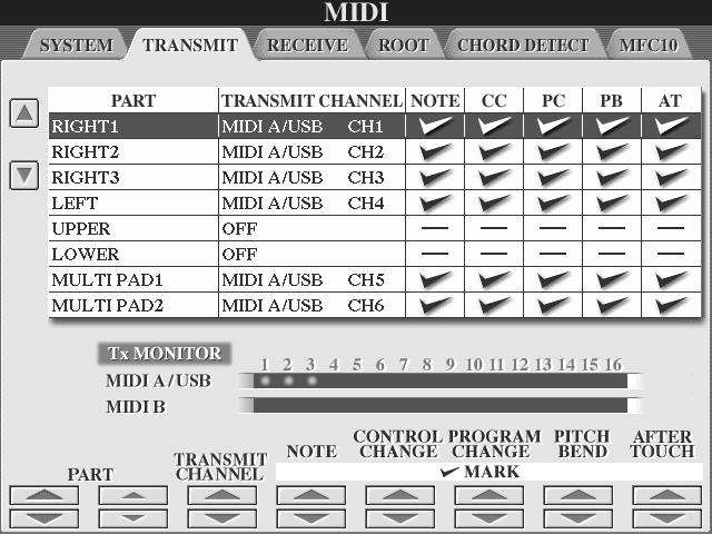 Referensdel MIDI MIDI system inställningar Förklaringarna här avser när Du tar fram SYSTEM sidan i steg #5 i Grundläggande hantering på sidan 145. Local Control.