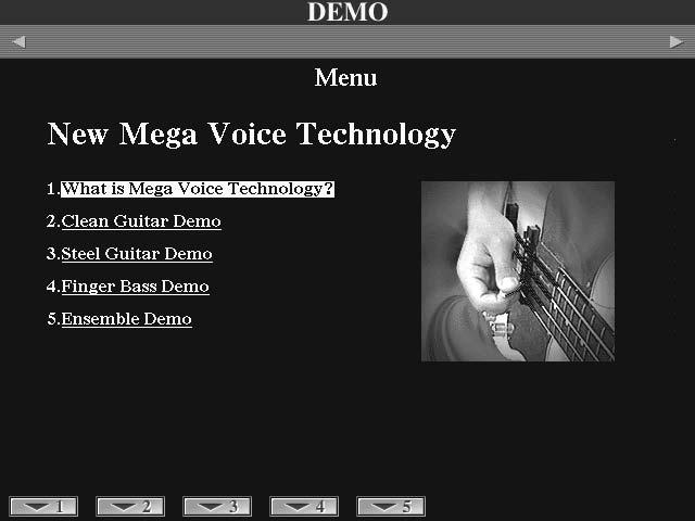 MENU DEMO HELP FUNCTION SOUND CREATOR DIGITAL RECORDING SONG STYLE MULTI PAD Tryck [DEMO] knappen för att starta en repeterande uppspelning från Demo Overview displayen.