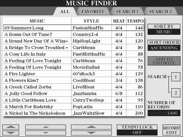 Snabbguide Kalla fram bästa inställningen för Din musik Music Finder Referens på sidan 126 Om Du vill spela en speciell melodi, men inte vet vilken kompstil eller vilka ljudinställningar som är