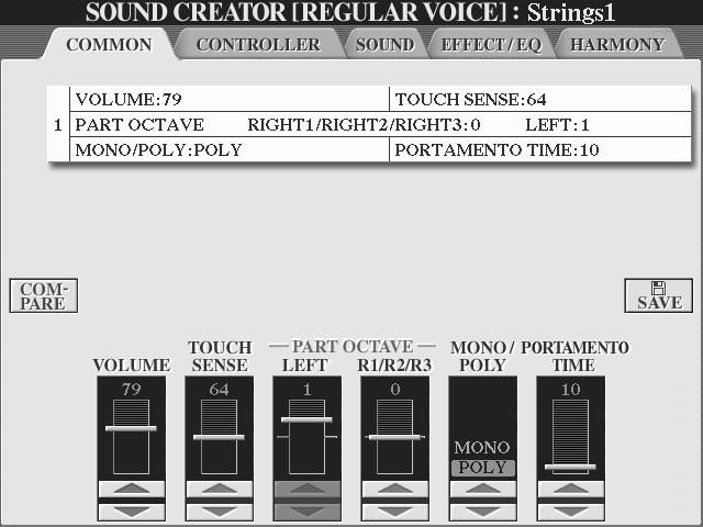 Skapa ljud Sound Creator Referensdel TYROS har en Sound Creator funktion med vilken Du kan skapa Dina egna ljud genom att editera en del parametrar för de befintliga ljuden.
