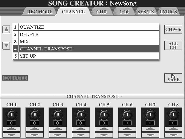 Referensdel Skapa Song (Digital Recording) MIX (ställ enligt steg #2 på föregående sida).