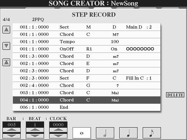 MAIN D FILL IN C MAIN C CM7 Dm7 Em7 Dm7 G7 C 4 Flytta Song positionen till sin början och spela upp Song:en för att höra den nya inspelade ackordsföljden.