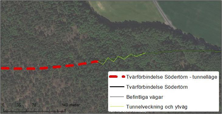 motsvarar skillnaden mellan den veckade linjens längd, och tunnelrörets totala längd för att få tunnelrörets totala utsläpp fördelat på mynningslänken.