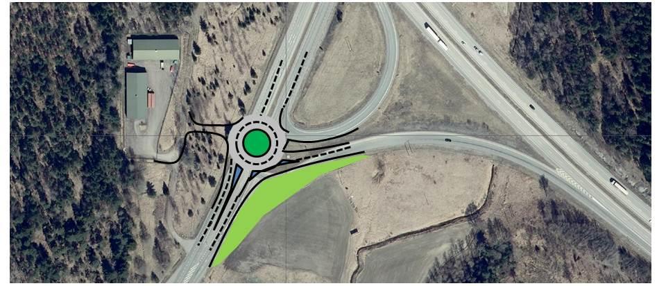 En bättre lösning för den södra korsningen med väg 840 är att den byggs om till en cirkulationsplats med en ny anslutning till den ovan nämnda fastigheten.