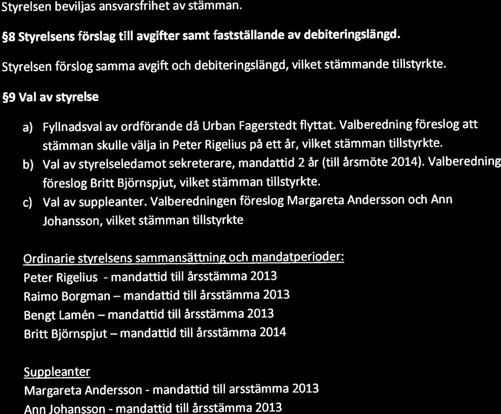 20120528 ÅRSMÖTESPROTOKOLL STENTORPS SAMFÄLLIGHETSFÖRENING Styrelsen beviljas ansvarsfrihet av stämman. 8 Styrelsens förslag till avgifter samt fastställande av debiteringslängd.