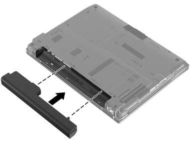 Grundläggande inställningar 2 Sätt i batteriet VARNING: Minska risken för säkerhetsproblem genom att bara använda den Å nätadapter eller det batteri som medföljde datorn, en reservnätadapter eller