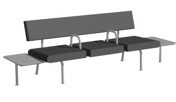 NOON SA-306 Soffa med mellanarmstöd. Underrede i silverlackerad metall. Sofa with intermediate armrests. Frame in silverlacquered metal. Underrede i lack, enligt RAL s.