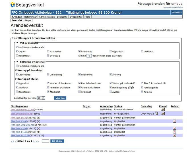 5 6 Under Val av innehåll väljer du den information du vill ha i din ärendeöversikt. Den information som visas i grundinställningen är ikryssad. 5.