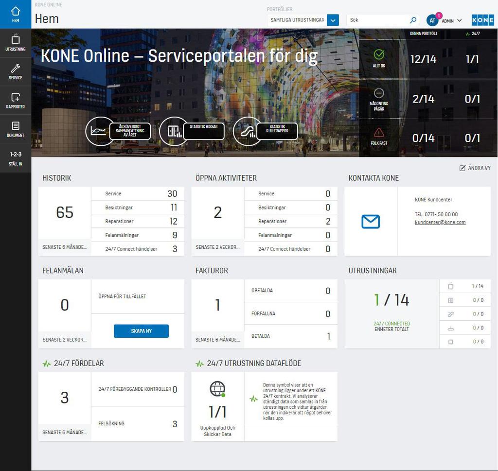 VÄLKOMMEN TILL KONE ONLINE KONE Online är en kostnadsfri tjänst som ger dig enkel åtkomst till information om tidigare, nuvarande och framtida aktiviteter för din utrustning.