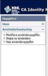 4 (16) MENYER Till vänster finns menyn "Uppgifter" som beskrivs nedan. Hem Via menyn hem kan du ändra dina uppgifter, kontrollera dina nuvarande användarrättigheter och ändra ditt lösenord.