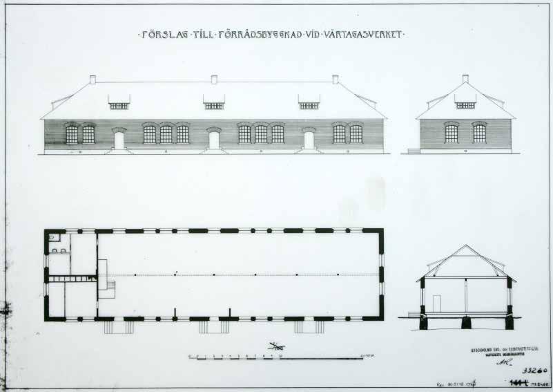 11 Förrådshus I (museum) Bv Vind Arkitektur/utformning i dag Byggnadshistoria Ursprunglig utformning Förrådshuset tillkom 1909 och ritades av signaturen A.R. på gasverkets ritkontor.