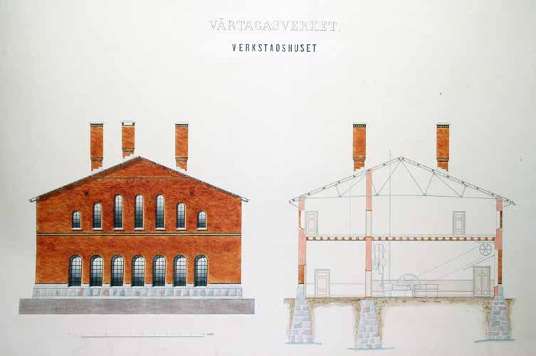 14 Verkstadshus I Byggnadshistoria Ursprunglig utformning Verkstadshuset tillhör de ursprungliga byggnaderna på gasverket och ritades av Ferdinand Boberg.
