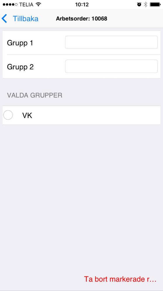 Grupp-vy Välj grupperingar från listorna Grupp 1 och Grupp 2, valda grupper syns i listan Valda grupper.