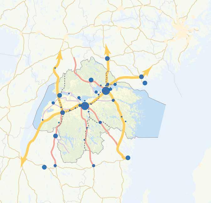 Kartbilden som visar de prioriterade transportstråken och orter över 1 000 invånare, innefattar över 500 000 invånare, alltså den gräns som Ulf Strömquist ansåg vara en kritisk massa för en