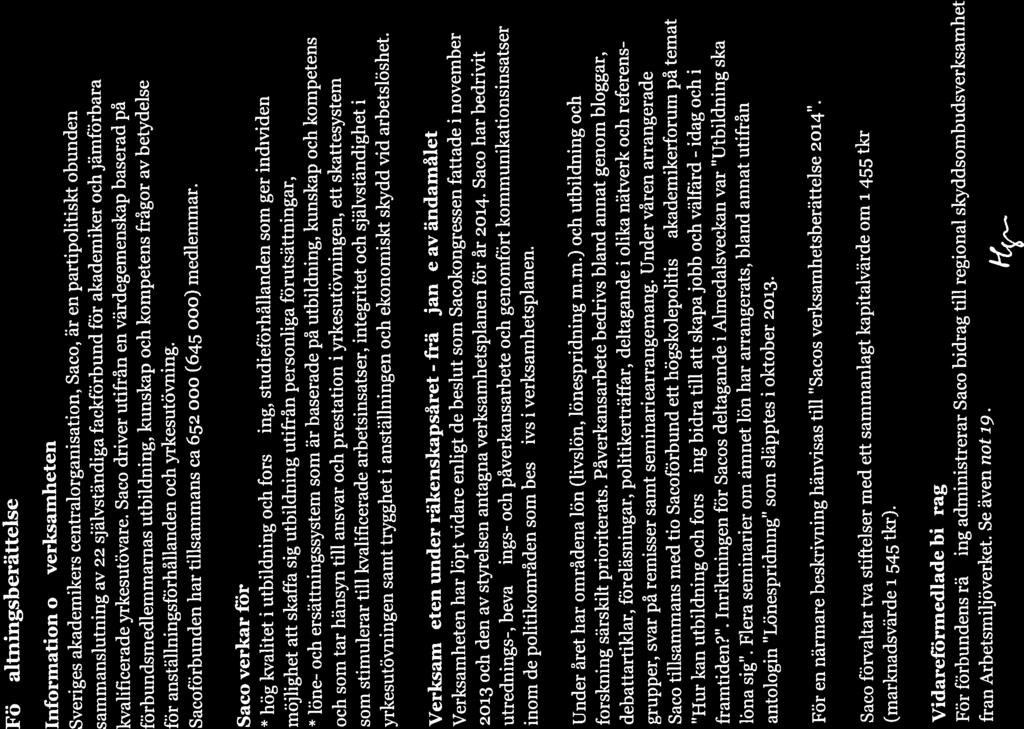 främj och i idag Vidareförmedlade bidrag för förbundens räkning administrerar Saco bidrag till regional skyddsombudsverksamhet från Arbetsmiljöverket. Se även not 19.