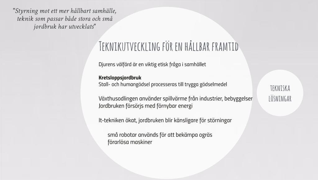 Teknikutveckling för en hållbar framtid Djurens välfärd är en viktig etisk fråga i samhället Kretsloppsjordbruk Stall- och humangödsel processeras till trygga gödselmedel "Styrning mot ett mer