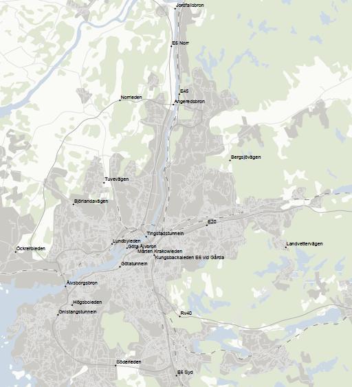 Trafikflöde viktiga vägavsnitt Infartsleder Centrala