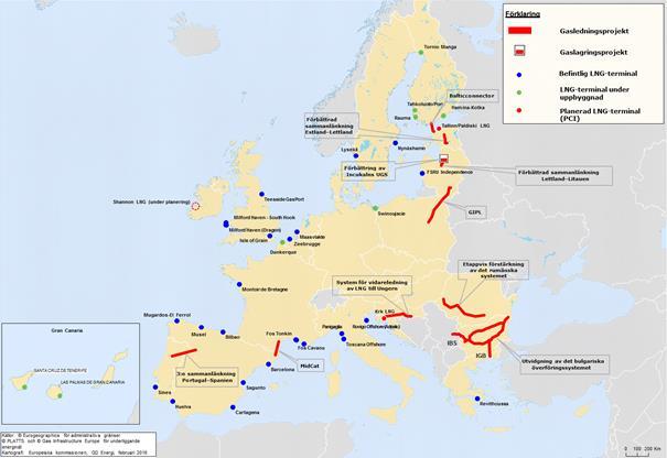 EU-infrastruktur av betydelse för strategin för LNG och lagring.
