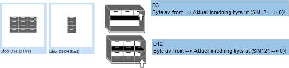 D1-D12 / D2-D4 lådor När du snappar dit ikonerna för lådfronter väljer du antal lådor genom att föra muspekaren upp