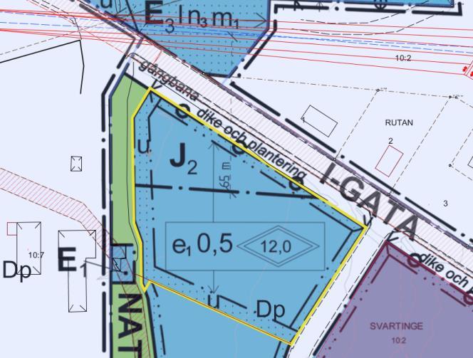 Sidan 3 av 6 Detaljplanen För det aktuella markområdet gäller Detaljplan för område vid Kappetorpsvägen, dnr 2012/0681 se bilaga 1 och 2, den anger bland annat följande: Industri- och