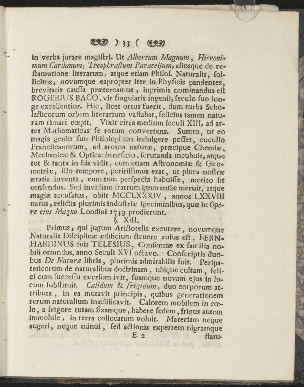 ) SI C in verb a jurare magiftri. Ut Albertum Magnum, Hieroniwww Cardanum, Tbeophraftum Paracelfum, aliosque de reftauratione literarum, atque etiarn Philof.