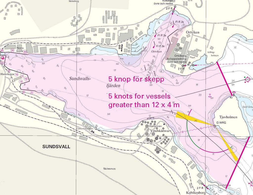 3 Nr 221 UNDERRÄTTELSER / NOTICES Bottenhavet / Sea of Bothnia * 5028 Sjökort/Chart: 524 Sverige. Bottenhavet. Sundsvallsfjärden. Fartbegränsning för skepp. Fr.o.m.