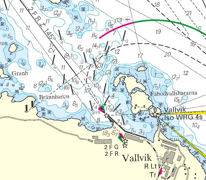 Nr 221 4 c) 62-23,00N 17-22,69E Tjuvholmen southernmost point d) 62-22,62N 17-22,34E Långholmen Länsstyrelsen, Härnösand. * 5056 Sjökort/Chart: 5331 Sverige. Bottenhavet. Vallvik. Ändrad utmärkning.