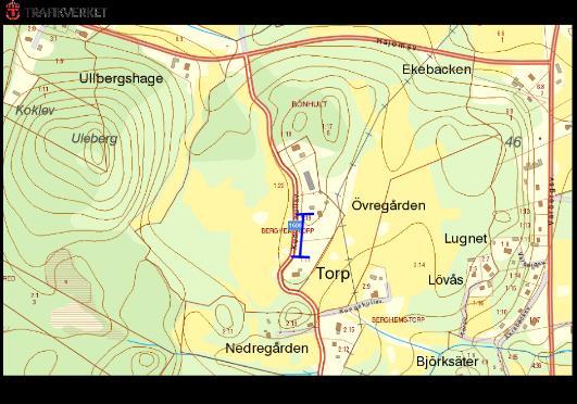 Alléer och vägträd med annan huvudman O 1606, Övregården, BERGHEMS-TORP Allé ID på karta 38 Vägnummer O 1606 Namn Övregården, BERGHEMS-TORP Gammalt namn och ID - Östra sidan 5 ekar och 2 ask.