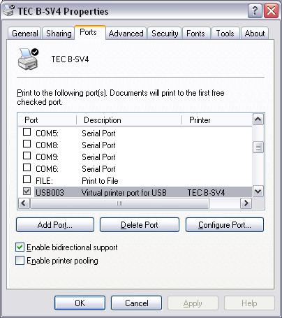 Det får endast finnas en skrivare TEC B-SV4 installerad.