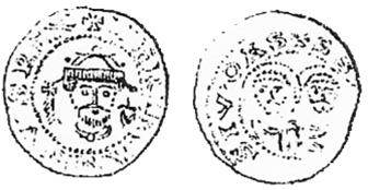 Dbg 676 (fig. 12) visar kungens krönta bröstbild som håller en korsstav i den högra handen och i den vänstra något som kan tolkas som ett riksäpple. Inskriptionen lyder: HERIMANNVS REX.