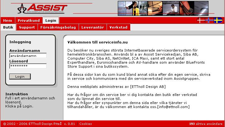 2006-06-22 15:20 Inloggning Handledning för butiker, serviceinfo.nu Adressen är www.serviceinfo.nu Logga in genom att ange ert användarnamn och lösenord, klicka på knappen Login.