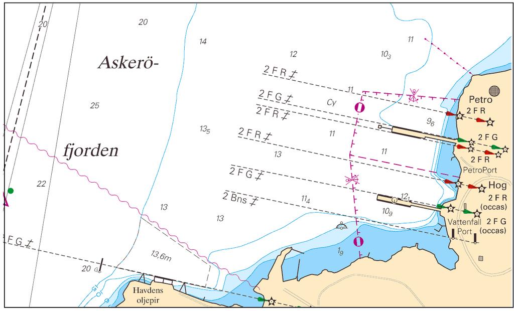 2014-08-28 9 Nr 509 Vattenfall Port * 9731 Sjökort: 934 Sverige. Skagerrak. V om Hamburgsund. V om L Lyngö. Grund. Tidigare ej utmärkt undervattensten har påträffats V om L Lyngö. Justera djupkurvor.