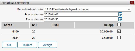 Periodisering Klicka på Nej under Per för att periodisera en faktura.