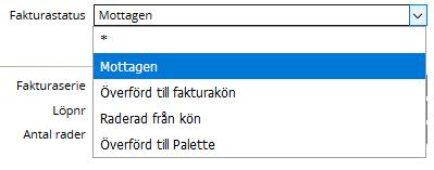 Visa fångade fakturor Hitta ALLA fakturor som lästs in till PaletteInvoice, även de som tagits bort i fakturaloggen eller fastnat