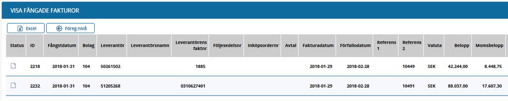 Visa fångade fakturor Om fakturan inte kunnat