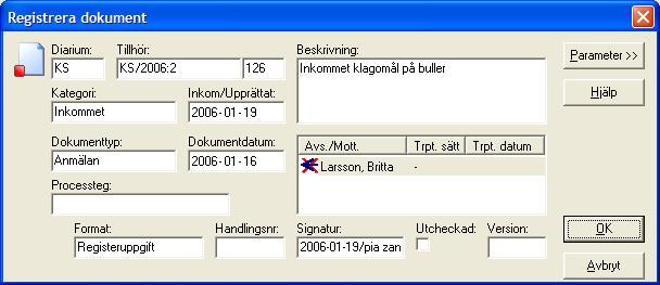 Om adressaten är hämtad från adressatregistret visas dess uppgifter i bilden och du kan här ändra eller komplettera uppgifter.