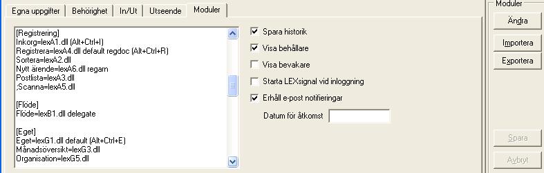 22.4 Fliken In/Ut Om du anger en mapp under Arkiv för inkommet material, så kommer de inskannade dokumenten, som har registrerats att sparas i denna mapp.