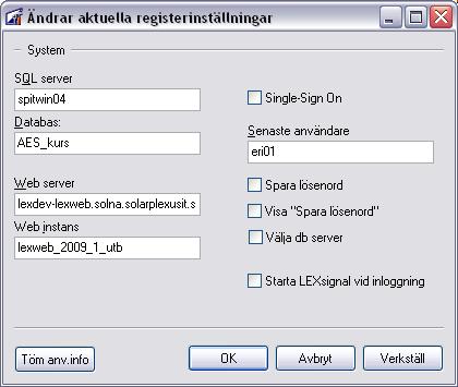 26 Lex-inställningar Alla Lex-användare måste göra vissa inställningar, som sparas i registret (registry på engelska) på den lokala datorn.