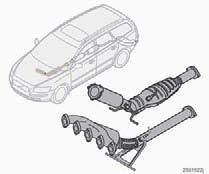 11 Specifikationer Katalysator Allmänt Katalysatorn har till uppgift att rena avgaserna. Den är placerad i avgasströmmen nära motorn för att snabbt nå arbetstemperatur.