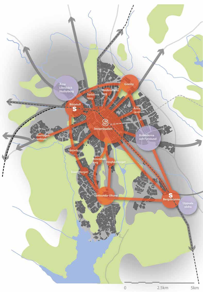 Kartan visar hur innerstaden hänger samman med de stadsstråk som utvecklas