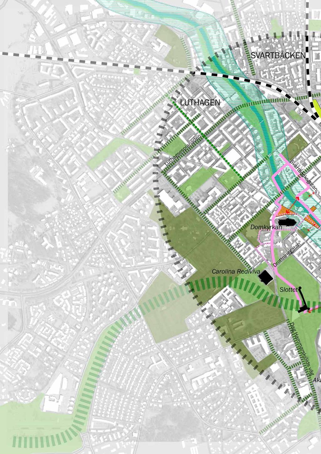 Inriktning plats och park Ett levande årum Årummet ska kontinuerligt utvecklas till ett attraktivt vistelserum och rörelsestråk.