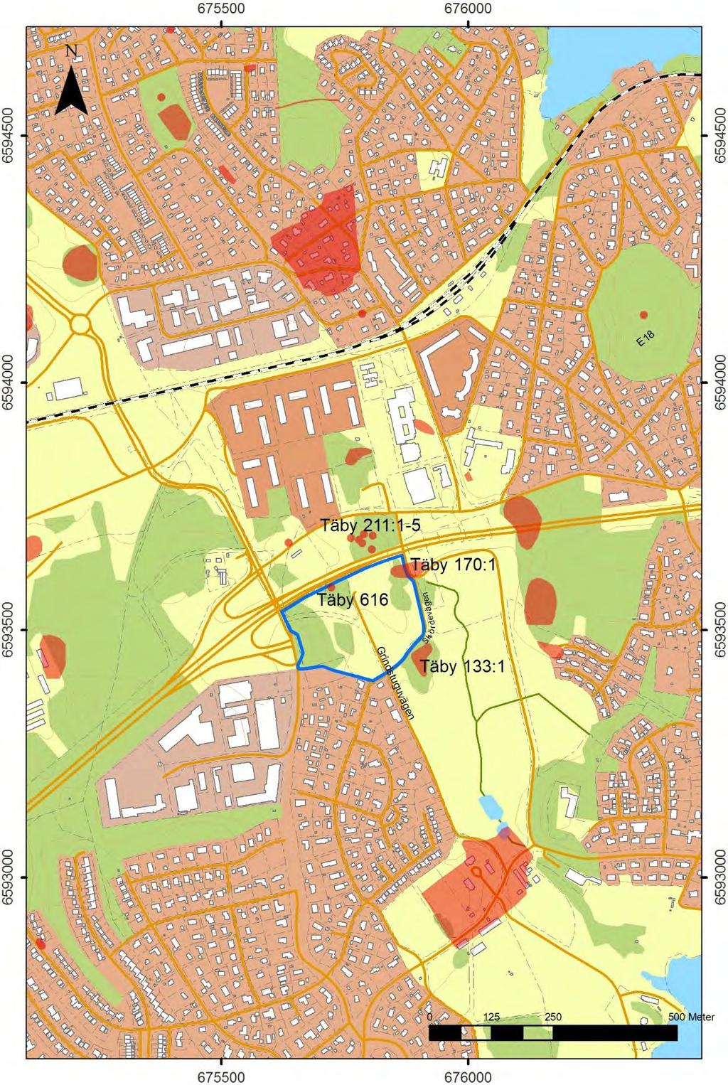 Utanför och norr om utredningsområdet (ca 100 m från platsen för Täby 170:1) finns gravarna Täby 211:1 5 (Ählström 2012), de utgörs av stensättningar och nämns också i Nordströms grävrapport.