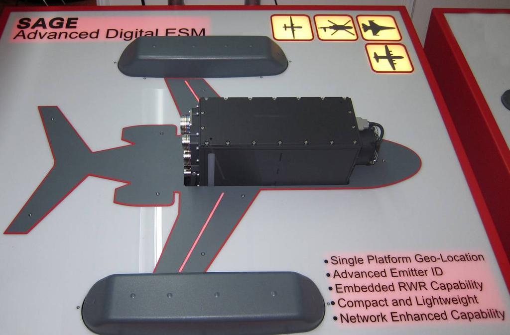 Sida 116 (129) 2013-02-15 17. Telekrigssystem 17.1. Telekrigssytem SAGE för UAV:er, transportflygplan och helikoptrar Selex ES (hette Selex Galileo fram t.o.m. årsskiftet) visade under året ett nyutvecklat telekrigssystem kallat SAGE avsett för transportflygplan och helikoptrar.