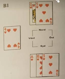 Dvs du tål att färgen spelas en gång till. Samma läge, vilket kort spelar du nu? Denna gång spelar du normalt, dvs lågt i andra hand. Varför?