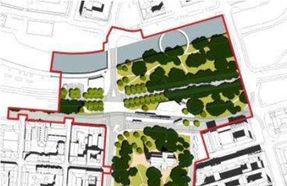 F d bensinstn. F d smedja F d kemtvätt F d kemtvätt Figur 4 Planområdet med illustration av möjlig markanvändning (Ref 1). Tidigare verksamheter, av intresse, belägna utanför området har markerats.