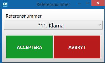 I tabellen visas alla upplagda betalartiklar. Väj betalartikeln för Klarna ur tabellen och välj Grön/Acceptera.