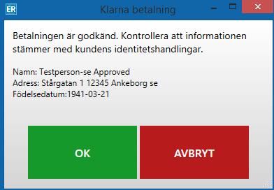 När man väljer Röd/Stäng öppnas betaldialogen på nytt. Om kunden öppnar länken i sms:et visas meddelandet Transaktionen är avbruten av butiken och kan därför inte slutföras.