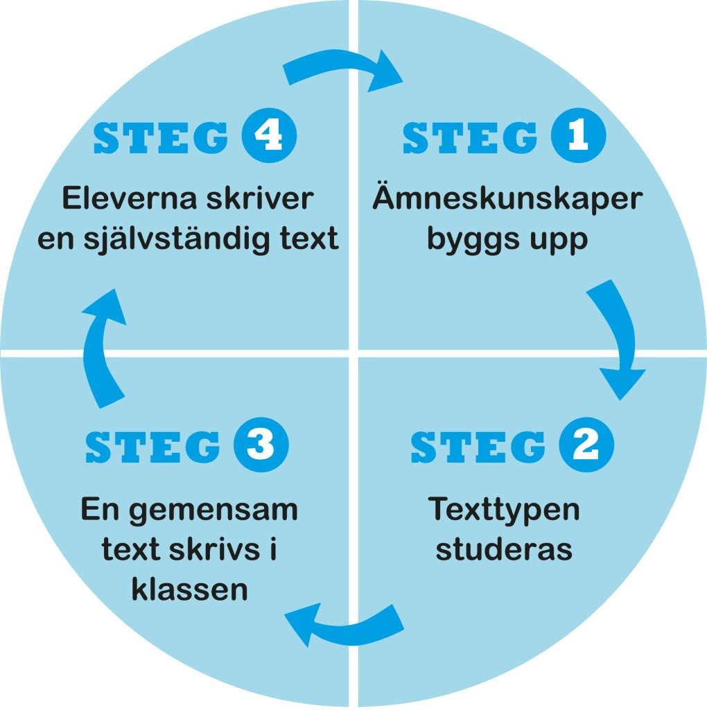 1. Cirkelmodellen. Efter exempelvis Gibbons 2016. Bild: Henrik Pettersson, Lunds universitet. Figur Upplägget i vårt exempel är utformat efter de olika stegen i cirkelmodellen.